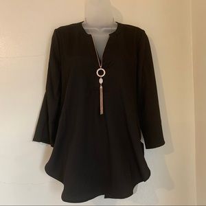 Buckhead Betties Cuffed Sleeve V- Neck Blouse